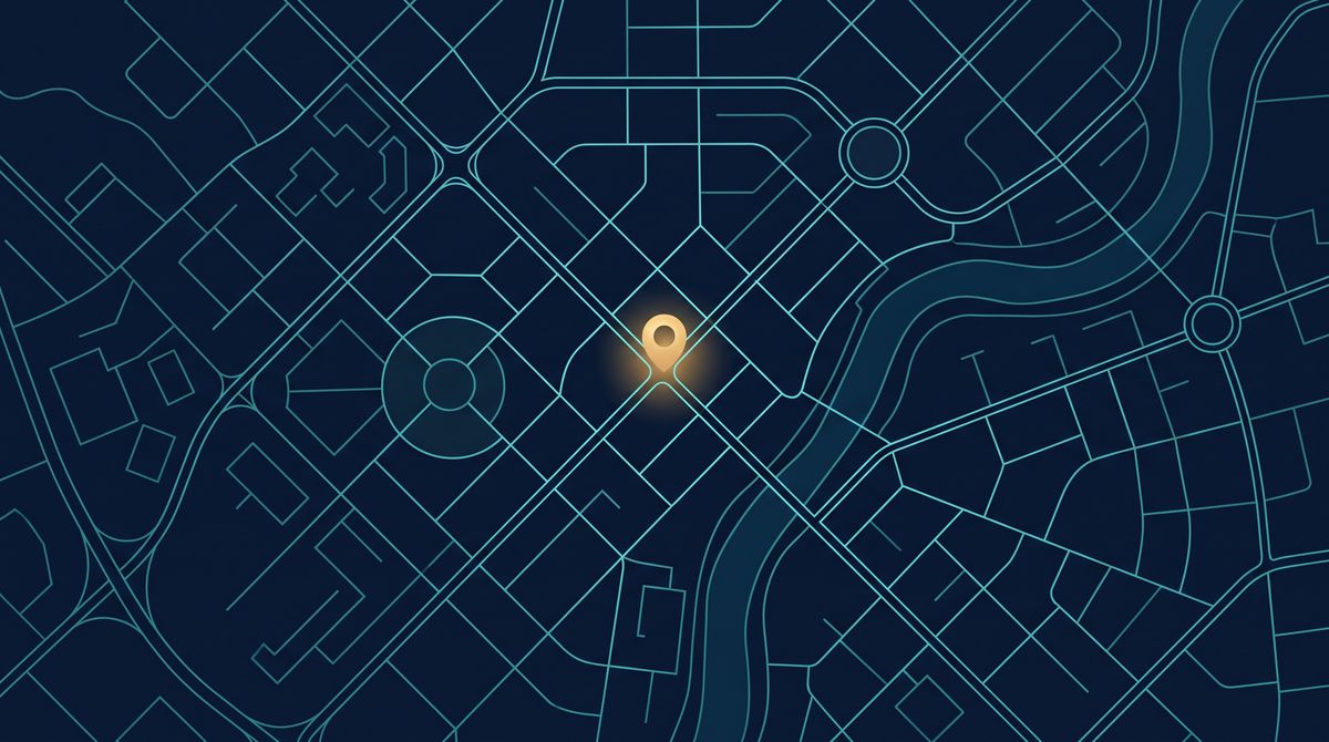Illustrated street map marking the Townhall Immigration office location